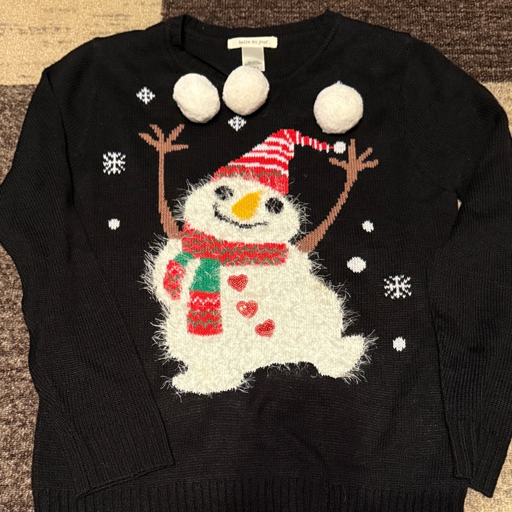 Belle Du Jour Black Knit Snowman with Snowballs Sweater